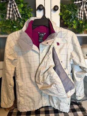 The North Face Plaid Jacket Size L (14/16) White Purple
